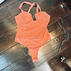 Lulu's Terra Cotta  Ribbed Bodysuit